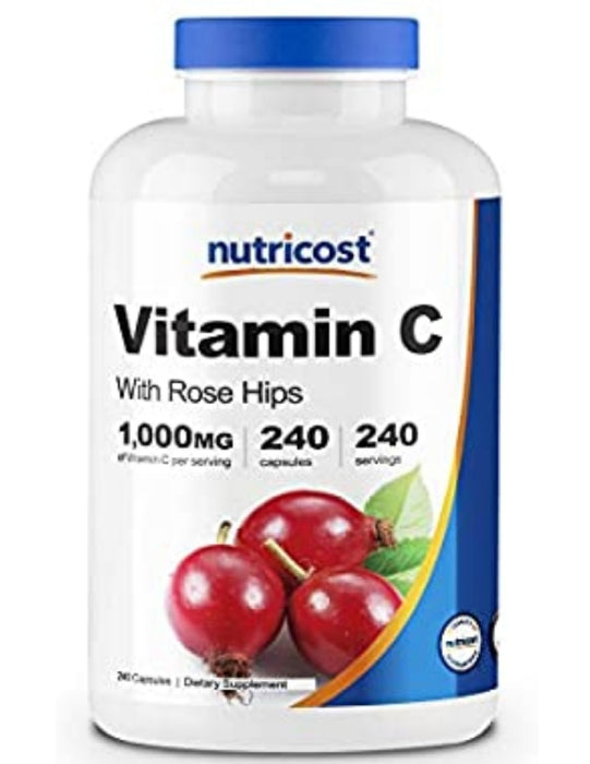 Nutricost Vitamin C with Rose Hips 1025mg, 240 Capsules - Vitamin C 1,000mg, Rose Hips 25mg