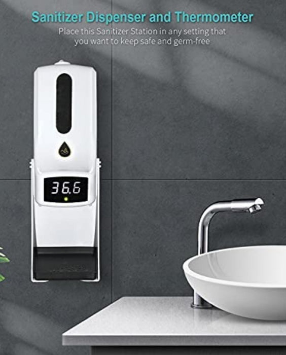 2-in-1 Automatic Hand Sanitizer/Soap Dispenser with No-Contact Infrared Thermometer