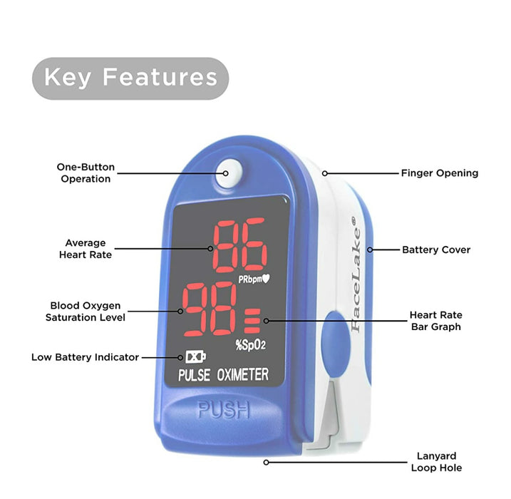Facelake ® FL400 Pulse Oximeter with Carrying Case, Batteries, Neck/Wrist Cord