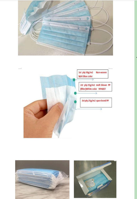 3 ply disposable Face Mask (Box of 50 Units) - Blue